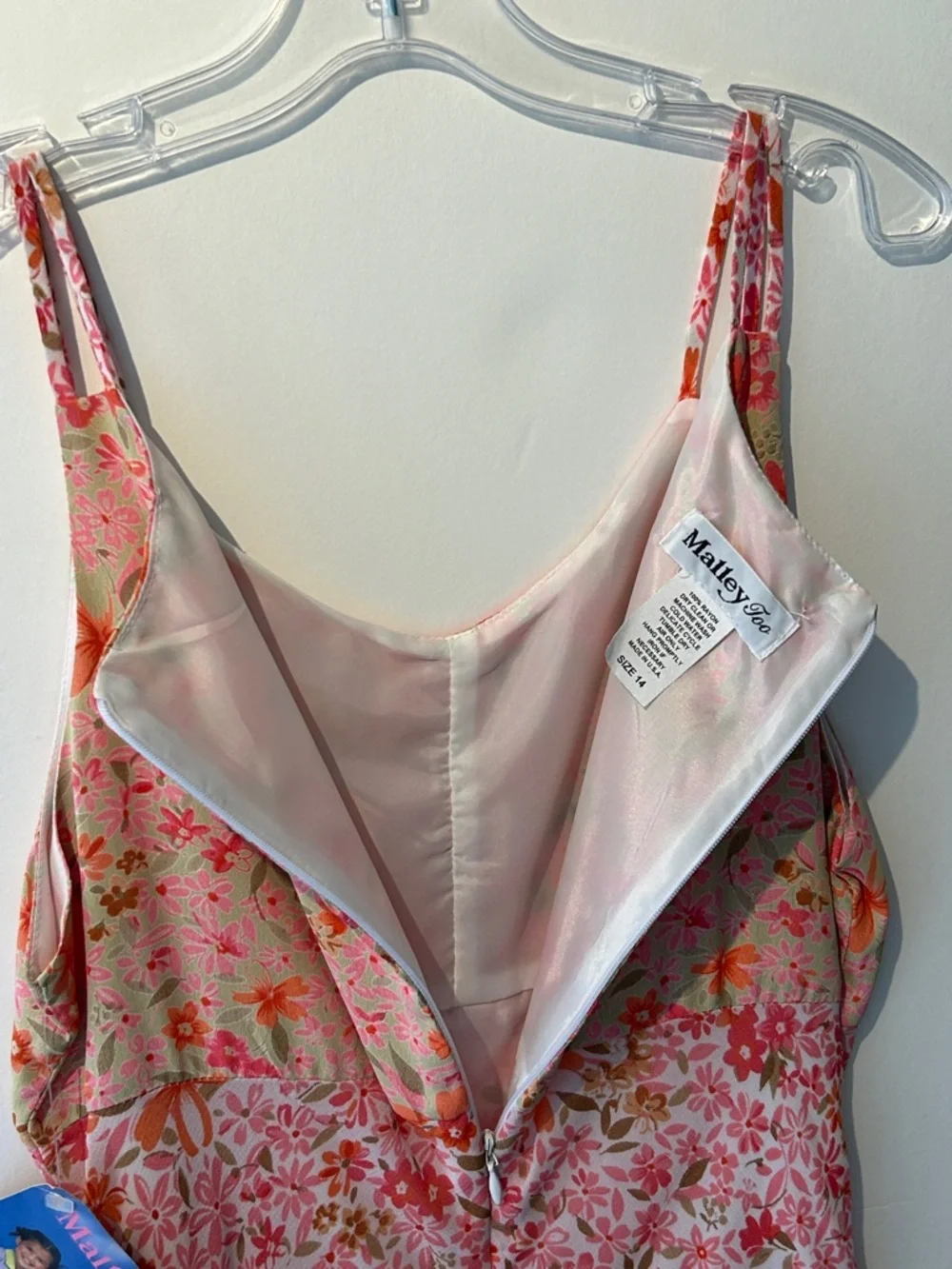 Malley & Co. Pink Floral Midi Dress with Orange Accents. Multi print NWT Size 14